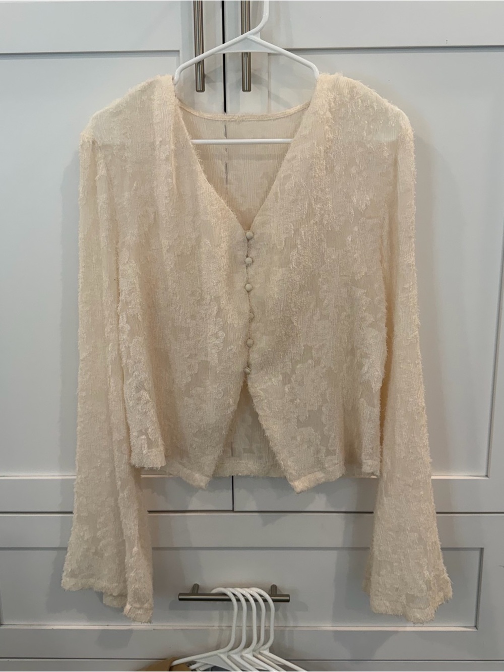 Women's Cream Lace Button-Front Jacket